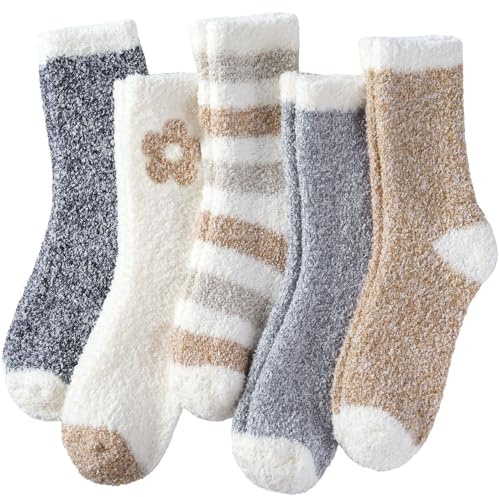 ZhiNuSi Fuzzy Socks for Women Cozy Warm Fluffy Winter Valentine's Day Gifts Slipper Plush Soft Spa Socks 5 Pairs