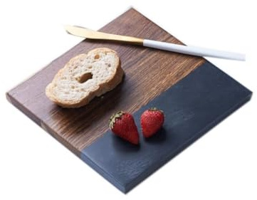 Tagliere in marmo e legno per cucina, vassoio multifunzione per formaggi e salumi, tagliere da portata in stile nordico (quadrato nero, 20 cm x 20 cm) (quadrato nero)