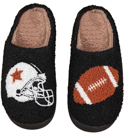 Generisch Hausschuhe Damen Neuheit Helm American Football Motiv Paare Flauschig Wärmende Pantoffeln Für Zuhause Gemütlich Für Herbst Und Winter