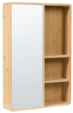 Beliani Bathroom Wall Mounted Cabinet with Mirror Sliding Door 61 x 41 cm Painted with 3 Shelves Bamboo Wood Light Brown Guatavita