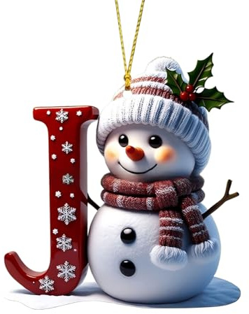 Personalized Acrylic Letter Snowman Christmas Ornaments - 26 Alphabet Tree Decorations, Prepare for Family Friends Teacher (1, J)