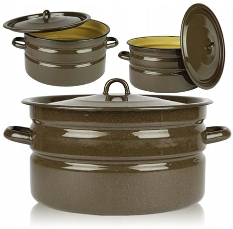 MIKONI Emaillierter Einkochtopf, 16 Liter, Emaille Topf, Großer Kochtopf zur Zubereitung von Marmeladen und zum Einwecken, Marmeladentopf mit Deckel und Griffen, Groß, Gastro (16 L)