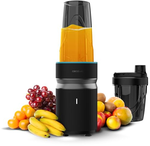 Cecotec Blender Individual PowerTitanium 1000 Push2Go Duo. 1000W, Lame Acier Inox 6 Couteaux, Écran LED, 2 Verres 550ml et 700ml, Sans BPA, Textures Douces et Crémeuses