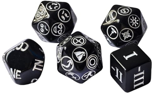 5-teiliges DM-Würfel-Set mit Bewertung D6, NPC-Ausrichtungswürfel, NPC Emotion D20, Begegnung und Pathfinder's Journey Cube (solides schwarzes Set)