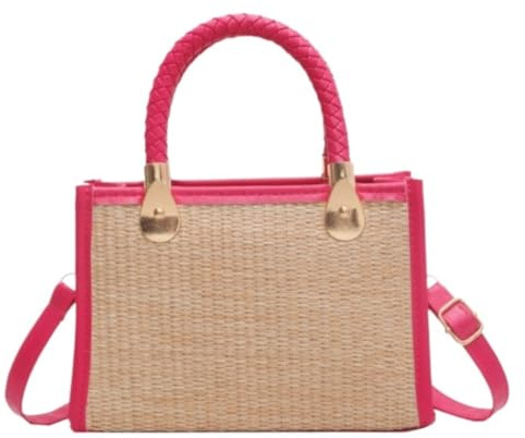 Stråväska Handvävd Rottingväska För Kvinnor 2024 Bohemian Straw Handbag Summer För Kvinnor(Pink)