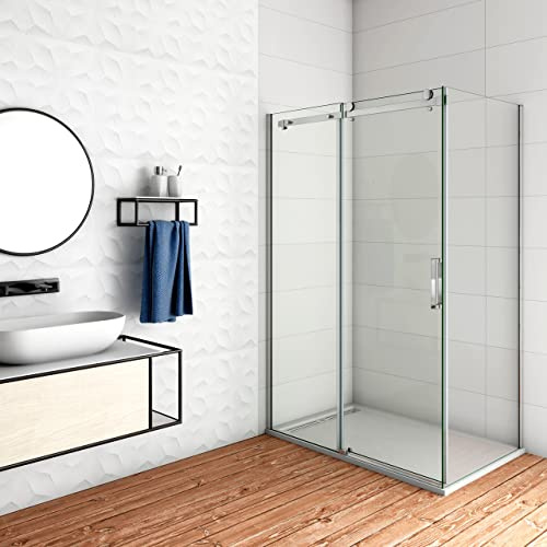 Box Doccia Angolare Scorrevole 120x90x195cm vetro 8mm | Anticalcare, Trasparente Vetro Temperato, Cromato Lucido Telaio