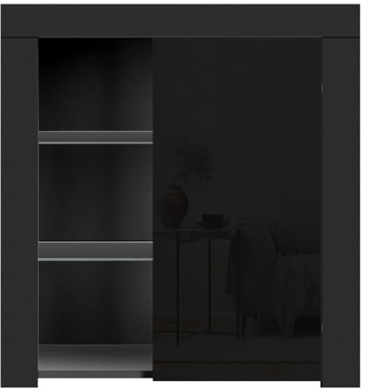 Anaelle Pandamoto Commode de Eclairage LED Meuble de Rangement en MDF+ Bois avec 3 Etagères en Verre + 3 Compartiments de Stockage + 1 Porte sur Salon, Chambre, Bureau Salle de Bains etc, Taille: 75*3
