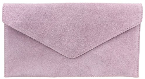 Girly Handbags Womens Italian Suede Leather Envelope Clutch Bag Lilac