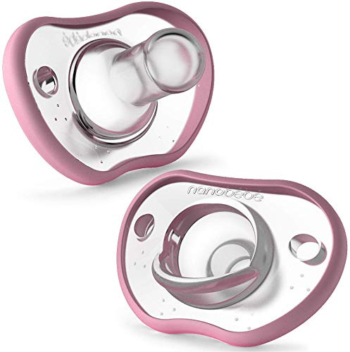 Nanobebe Baby Schnuller 0-3 Monate - Kiefergerecht, Kurven angenehm mit Gesichtskontur, preisgekrönt für stillende Babys, 100% Silikon - BPA-frei - Perfektes Baby-Geschenk, 2er-Pack, Rosa