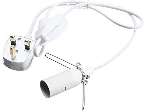 FINELED Himalaya-Salz-Lampenkabel mit Dimmschalter, E14 SES, schwarzer UK-Stecker, Lampenfassung mit Federklemmen für Salzschreibtischlampen (weiß)