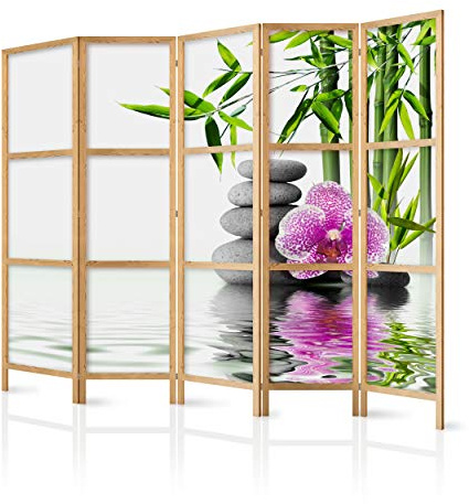 decomonkey Paravent Raumteiler Innen Bambus Spa, 225x171 cm, 5-teilig, Zen | Orient, Japan, Wohnzimmer, Room Divider, Wall, Raumteiler Stehend, Trennwand, Sichtschutz, Spanische Wand, Sichtschutzwand