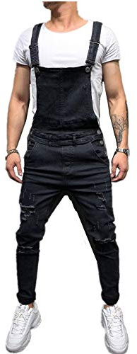 FANSU Herren Jeans Latzhose Overall, Arbeitshosen Lange Jeanshose Retro Denim Arbeitslatzhose Jumpsuit Destroyed Ripped Multifunktion Hose Arbeitskleidung