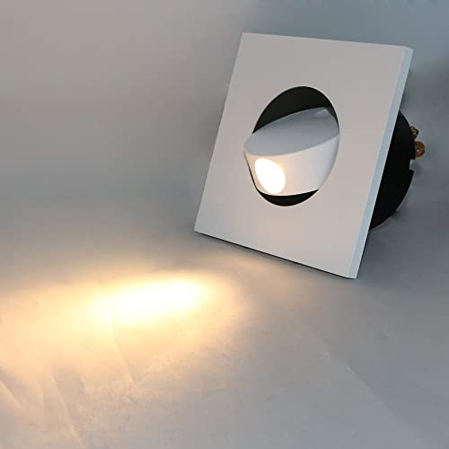 LUMINTURS 3W LED Wall Recessed Step Stair Lighting Bedside Reading Light Fixture Hidden On/Off Switch Adjustable Warm White-Finish Square