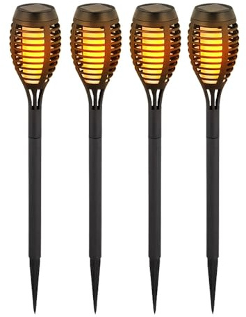 4er Set LED Solar Fackeln Garten Außen Deko Leuchten Terrassen Steck Lampen schwarz V-Tac 8689