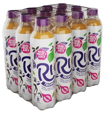 Rio Tropical Original Fizzy Drinks 500ml | 12 Soft Drink Pack with Real Orange, Apricot, Mango, Passion Fruit & Guava Juice Flavours | Lightly Sparkling Water Bottles of Pop with Vitamin C | 12x500ml