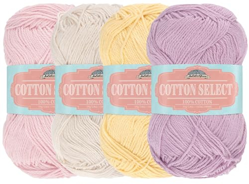 JubileeYarn Cotton Select Garn – 50 g/nystan, sportvikt – nyanser av kontrastfärger B – 4 nyanser