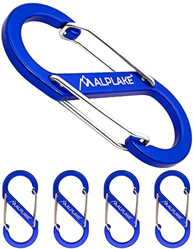 ALPLAKE ® - 4 mosquetones de material, mosquetones dobles, micromosquetones, forma de S, 88 x 40 mm, color azul