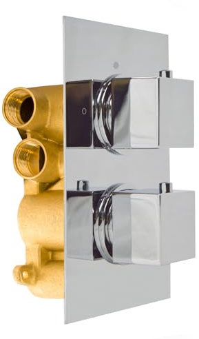 Nes Home Chrome Temel Modern Square 2 Way Concealed Thermostatic Shower Mixer Valve