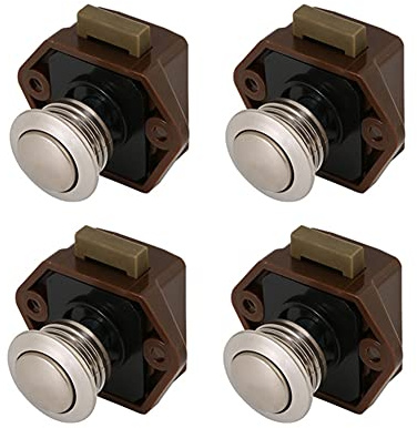 Asudaro 4Stück Push Lock 15mm-27mm Push Lock Button Catch Door Verriegelung Wohnmobil Möbelschloss für RV Camping Schrank Schublade Caravan Van Motorhome Yacht Boat Keyless-Schrank Lock,Braun