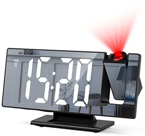 Criacr Projection Alarm Clock, Alarm Clocks Bedside with 7.8 LED Mirror Screen, Digital Clock with 180° Projector, 4 Adjustable Brightness, Snooze, Night Mode, Temperature, Time, Date for Home, Kids