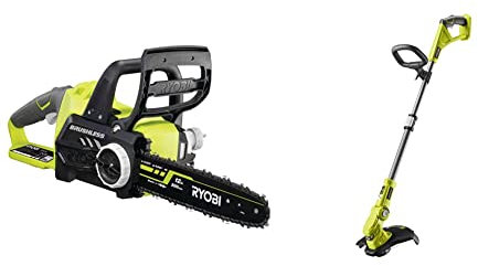 Ryobi OCS1830 18 V 30 cm Bar ONE+ Cordless Brushless Chain Saw & OLT1832 ONE+ Cordless Grass Trimmer, 25-30cm Path (Zero Tool), 18 V, Hyper Green (Battery, Charger and Blade Not Included)