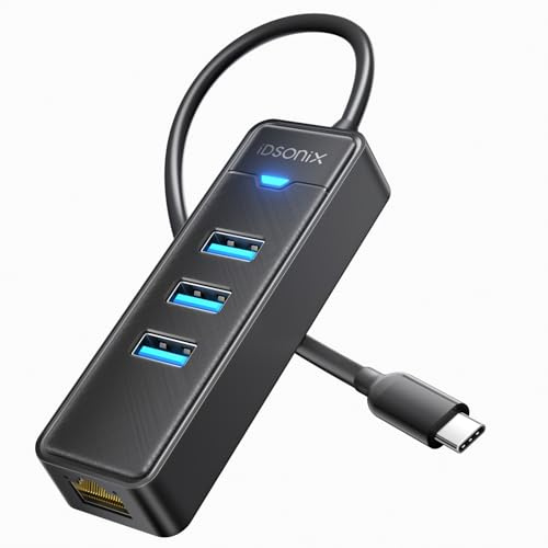 Adaptateur USB C vers Ethernet, iDsonix 4 Ports Hub USB 3.0 avec 5Gbps Transmission RJ45 Gigabit Ethernet Adaptateur avec MacBook Pro Air M2 M1 Windows, Mac OS, Surface Pro, Linux, etc.