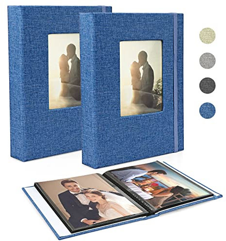 Fotoalbum 13x18 52 2 Packungen, Klein Mini Leinen Fotoalbum, Fotoalbum Schwarze Seiten 26 Seiten mit 52 Fotos, Einsteckalbum für Baby Valentinstag Geburtstagsgeschenk