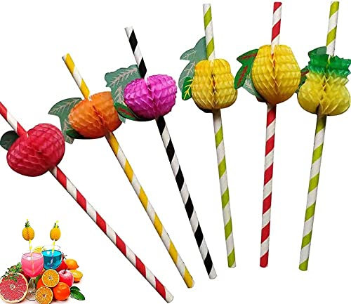 YSTrillion 50 Pezzi Cannucce Paglie di Carta 3D. Cannucce di Ananas Hawaii per Cocktail,Matrimoni, Compleanni,Spiaggia