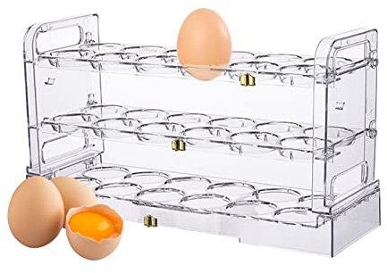 Scatola portaoggetti per uova, 36 celle/3 strati, supporto per uova per frigorifero, scaffale per uova, scatola per uova in plastica, per risparmiare spazio, per cucina,ristorante (trasparente)