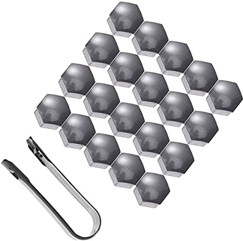 GUUZI 20 Piezas 21mm Tapas de Tuercas de Rueda para Pernos Fundas de Tuercas de Neumático Hexagonales Universales, Tapas de Pernos con Herramienta de Extracción (Gris)