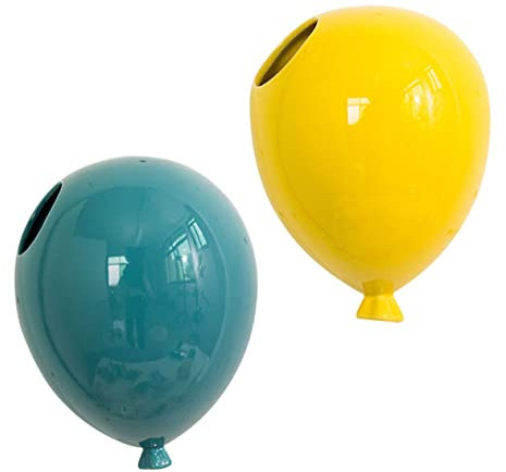 Homoyoyo Keramik Ballon Wanddeko Blau Gelb 2er Satz Kreative Hintergrunddekoration für Zuhause Bar Restaurant Blumenhalter Kompakte Größe Einzigartiges Ornament