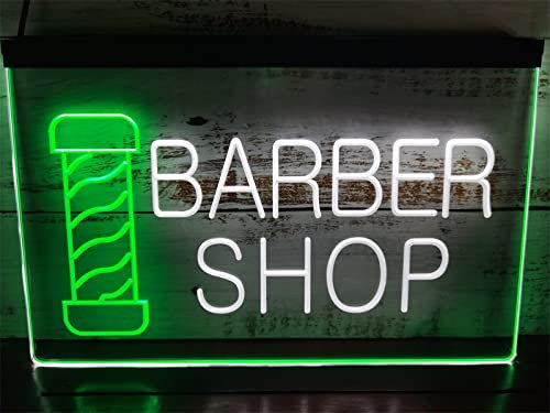 KEYQEEN Postes de barbería para barbería, Letrero de neón LED, Luces de neón de peluquería Personalizadas para decoración de Pared, Letrero Luminoso, Luces de Noche,White Green,40x30cm