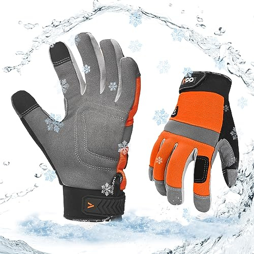 Vgo... 1 Paar Winter-Arbeitshandschuhe Wasserdicht Touchscreen, Sicherheitshandschuhe für Gefrierschrank Lager Lieferung Light&Medium Duty in kaltem Wetter （SL7584FLWP）
