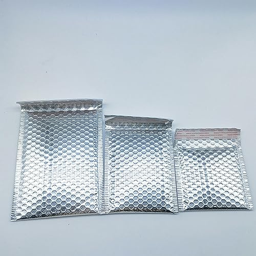 50 Stück Luftpolsterversandtaschen für Geschenkverpackungen, Silber/Gold/Lila/Schwarz/Rot, wasserfest, metallische Luftpolstertaschen, Silber, 13 x 15 cm
