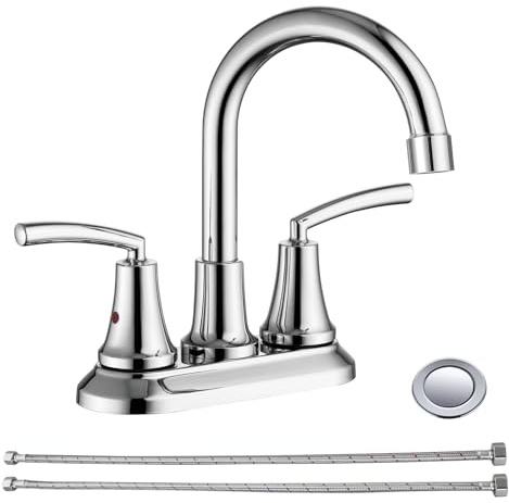 RKF 4 Chrome Polished Basin Faucet 2-Handle Center Set Faucet with Drain 360 Swivel Spout Vanity Basin Faucet Basin Toilet Mixer Tap RKF2011B23-CP