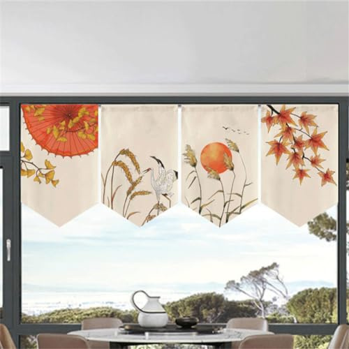 Hiseng 4pcs Japanischer Stil Noren Leinen Kurze Vorhänge Türvorhang Raumteiler Tapisserie für die Heimtextilien Raumteiler für japanische Sushi-Bar, Dekoration (40x60cm,Tuschemalerei 1)