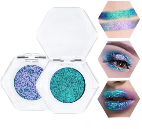 Prreal 2PCS Chameleon Eyeshadow Glitter, Multichrome Shimmer Eyeshadows | Highly Pigmented Metallic Eyeshadow Palette, Long-lasting Highlighter Eye Makeup,03+12