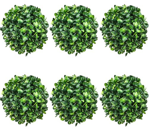Funzhan 6pcs Topiary Ball Artificial Bush Sphere Small Artificial Plant Balls Faux Boxwood Hanging Greenery Grass Outdoor Decoration Fake Lifelike Boxwood Plant Model Realistic Home Ornament