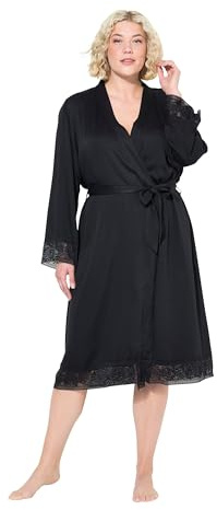 Ulla popken damer stora storlekar överdimensionerade plus size morgonrock, spets, knytbälte, långärmad, svart, 54-56