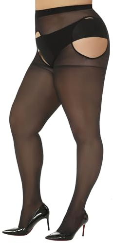 WiliW Ouvert Strapsstrumpfhose Damen Große Größen, Schwarz Hautfarbe