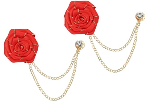 QUARKZMAN Broches à Chaîne Fleur cm, Broche Costume Revers Homme Marié en Alliage Tissu, Chaînes Suspendues de Costumes Bordure Dorée pour Mariage Dîner Cérémonie, PCS