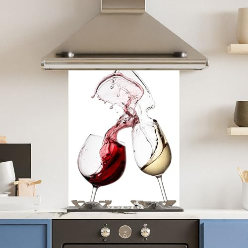Toughened 6mm Glass Kitchen Splashback 60 x 75cm White Wine Glasses - Polished Heat Resistant Back Splash for Cookers Hob