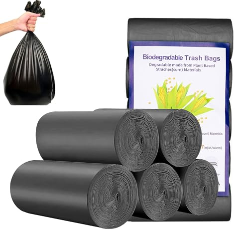 Food Waste Bags, 100 Pcs Biodegradable Bin Bags Liner, 20 Litre Compostable Compost Caddy Liners Recycled Degradable Rubbish Garbage Bags for Kitchen Office(Black 60 x 50cm)