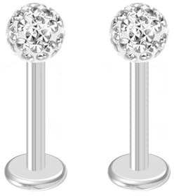 Body CAC 2PC 16Gx8mm Epoxy Coating Shambala White Ball Labret Tragus Stud