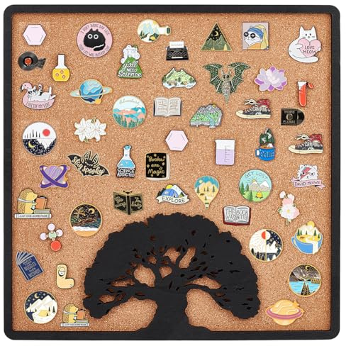 BENECREAT Quadrat Baum des Lebens Pin Board Kork Bord, 30x30cm Bulletin Display Board Wand montiert Kork Board mit schwarzem Rahmen für Brosche Pin Storage Display, Büro zu Hause und Dekoration