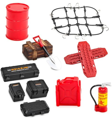 Ezweiji Set de 12 Accesorios para RC Crawler 1/18 1/24, Decoración de Coche RC con Kit Scale Deko,Compatible con Modelos1:18/24 como TraxxasTRX-4M,Axial SCX24 (Negro y Rojo 1/18 1/24)