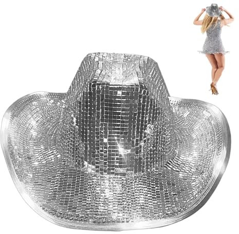 Discokugel Cowboyhut | verspiegelte Discokugel Pailletten Caps | Bachelor Fun Hut, Sparkly Hat Fun, Supplies Club Dance Stage Bar Damen