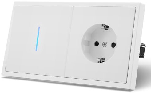 MVAVA Interrupteur Mural en plastique, Interrupteur de lumière avec griffe, 150mm*80mm, 1 Gang 2 Way Control avec Prise, Blanc