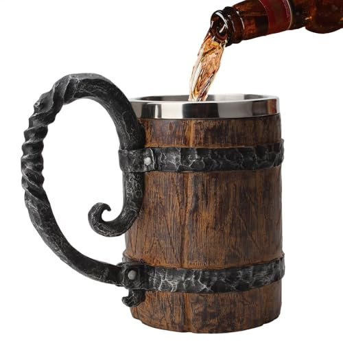 LearnLyrics Boccale da birra a pressione 550 ml, secchio antico portatile, bicchieri in acciaio inossidabile a prova di perdite con manico, tazza da cocktail medievale fatta a mano per birra e caffè