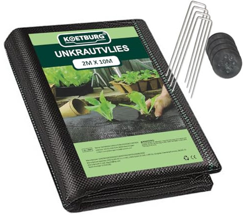 KOETBURG Unkrautvlies Extra Stark 2M*10M - 100g/m² mit 8 Erdanker, Reißfestes Bodengewebe Unkrautflies für Garten, Sichtschutzstreifen、Sonnensegel und Bodenschutzfolie für Umzug und Lagerung.